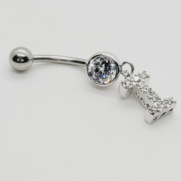 New 925 Sterling Silver Initial belly button ring "I" - Picture 1 of 4